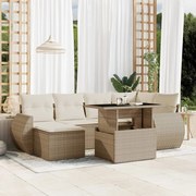 vidaXL Set canapele de grădină, 7 piese, cu perne, bej, poliratan