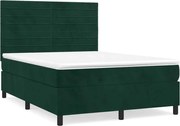 vidaXL Pat box spring cu saltea, verde închis, 140x190 cm, catifea