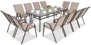 Mobilier de sufragerie Modena din oțel pentru 12 persoane cu masă mare Garden Point maro