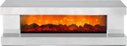 RESIGILAT- Comoda TV cu șemineu electric, boxa Bluethooth, telecomandă, Alb, 180x43x55 cm