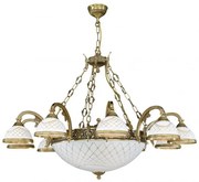 Candelabru cu 10 brate clasic design italian din alama, sticla 7002 RA-L. 7002/10+4