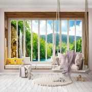 Fototapet - Privire spre cascadă - geam (152,5x104 cm)