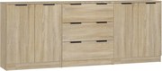 vidaXL Servante, 3 piese, stejar sonoma, lemn prelucrat