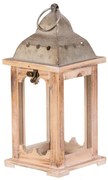 Felinar din lemn cu acoperiș metalic, înălțime 29cm, natural