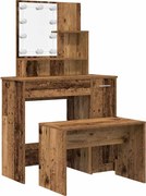 vidaXL Set de măsuță de toaletă cu LED Lemn vechi din lemn lemnos