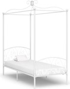 vidaXL Cadru de pat cu baldachin, alb, 90 x 200 cm, metal