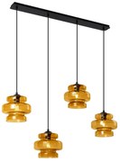 Lampă suspendată retro neagră cu sticlă portocalie cu 4 lumini - Denise