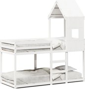vidaXL Pat supraetajat cu acoperiș, alb, 80x200 cm, lemn masiv de pin