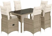 vidaXL Set bistro de grădină cu perne, 7 piese, maro, poliratan