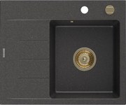 Mexen Ben chiuvetă de granit cu 1 compartiment și scurgător, dreapta 600 x 500 mm, negru pătat, sifon auriu