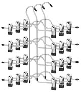 Set cuiere pentru pantaloni din metal, cu economie de spațiu, pe 4 niveluri, 32 cm, argintiu și negru