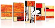 Tablou 5-piese abstracție florală portocalie