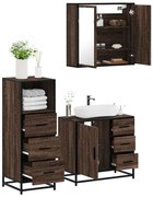 vidaXL Set mobilier de baie, 3 piese, stejar maro, lemn prelucrat