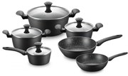 Set oale si tigai Royalty Line FD10, 10 piese, Aluminiu turnat, Acoperire din marmura Greblon, Inductie, Negru