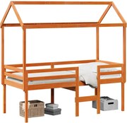 vidaXL Pat înalt cu acoperiș, maro ceruit, 75x190 cm, lemn masiv pin