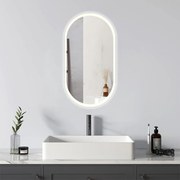 Oglindă baie, Multifuncțională, Iluminare LED Touch, Intensitate reglabila, Sistem Dezaburire, Ceas electronic încorporat, Indicator Temperatura, 50x70 cm