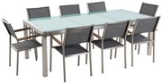 Set de masă pentru grădină Grosso (gri închis) (blat din sticlă 210x100 cm) (scaune gri). 1011753