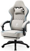 DOWINX Scaun gaming, ergonomic, suport lombar cu masaj, Șezut cu Arcuri Metalice și Spumă, Spătar înalt, rabatabil 90°-135°, Buzunar depozitare, Suport picioare, rezistent 150 kg, material respirabil, Gri