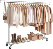 Umeraș pentru haine DOLLY pe roți, max. 150 kg, 45x160-200x161,5cm, argintiu SongmicsHome