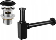 Mexen sifon parțial pentru chiuvetă pătrată cu valvă ceramică click-clack, cu preaplin, negru - 7992060-75