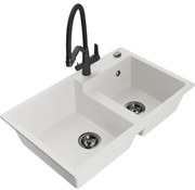 Mexen Tomas chiuvetă de bucătărie din granit cu 2 compartimente și robinet Duo, alb - 6516-20-671701-70-B