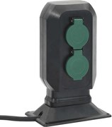 vidaXL Priză de exterior cu țăruș și 2 căi, negru/verde, 15,5x11x24 cm