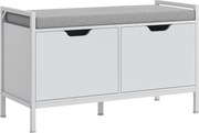 HOMCOM Banchetă Dulap pentru Pantofi cu 2 Compartimente și Pernă, Dulap Pantofi pentru Hol, 84x35x50 cm, Alb | Aosom Romania
