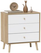 HOMCOM Comodă 3 sertare mobilier de depozitare stil modern pentru dormitor, living - 60 x 35 x 65 cm, stejar | Aosom Romania