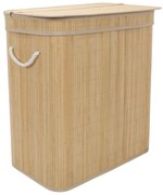 Coș de rufe din bambus, cu două compartimente, 100 l