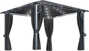 vidaXL Pavilion cu perdele & șiruri lumini LED antracit 3x3 m aluminiu
