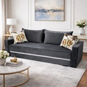 Canapea LARISA extensibila, 3 locuri, cu lada de depozitare, catifea gri inchis cu gri deschis , 220x95x85 Gri Inchis + Gri Deschis, Catifea