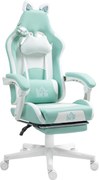 Scaun de Gaming Reclinabil HOMCOM cu Suport pentru Picioare și Perne, din Piele Artificială și Spumă, 65x62x116-124 cm, Albastru și Alb | Aosom Romania