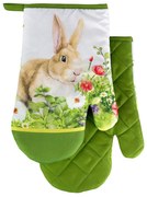 Set de 2 manusi de bucatarie cu magnet EASTER BUNNY, alb-verde