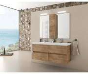 Set dulap baza suspendat maro si lavoar dublu alb Drop Luxus 120 cm