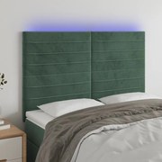 vidaXL Tăblie de pat cu LED, verde închis, 144x5x118/128 cm, catifea