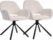 Set de 2 scaune de dining moderne, tapițate în sherpa, cu cotiere și funcție rotativă, Alb