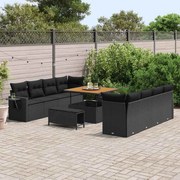 vidaXL Set de canapele pentru grădină 11 pcs Negru Rattan poli