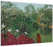 Tablou pe sticlă - Henri Rousseau, Tropical Forest with Monkeys, reproducere (70x50 cm)