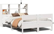 vidaXL Pat cu bibliotecă fără saltea, alb, 160x200 cm, lemn masiv pin