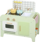 AIYAPLAY Set de Bucătărie de Jucărie din Lemn pentru Copii de 3+ Ani cu 15 Accesorii, Verde | Aosom Romania