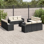 vidaXL Set mobilier de grădină cu perne, 13 piese, negru, poliratan