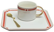 Set Portelan Ceasca si Platou 20x20cm, ENJOY LIFE, 200 ml