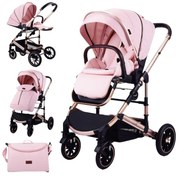 Carucior 2 in 1 reversibil si pliabil cu geanta inclusa, 0-36 luni, Roz - CPC-64-roz