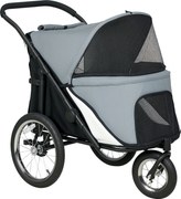 PawHut Cărucior pentru câini 3 roți cu pliere ușoară, buzunar de depozitare, pernă moale, lesă de siguranță, gri | Aosom Romania