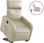 vidaXL Fotoliu rabatabil electric cu ridicare, crem, piele ecologică