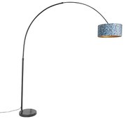 Lampă cu arc cu abajur din catifea neagră cu design fluture cu auriu 50 cm - XXL