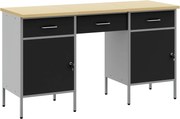 vidaXL Dulap de lucru cu sertar 3 pcs Negru 150 x 55 x 85 cm