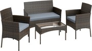 Outsunny Set Mobilier de Grădină din 4 Piese cu Canapea, 2 Fotolii și Măsuță de Cafea, 102x58x82 cm, Maro | Aosom Romania