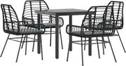 vidaXL Set de sufragerie de grădină 5 piese neagră Sticlă Poly Rattan