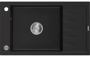 Mexen Elias chiuvetă de granit cu 1 cuvă și scurgător 795 x 480 mm, negru, sifon cromat - 6511791005-77